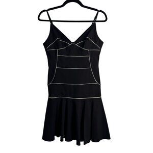 Flavio Castellani Black Fit & Flare Dress with White Piping, Size 42